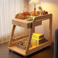 Table basse convertible en bois massif durable, double couche, meuble d'appoint pour canapé, avec roulettes, table de chevet, meuble de salon, chariot