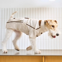 Chemise pour chien en lin naturel respirante, style Old Money, avec col montant et bordure en daim, boutonnée, pour l'été, pour petits chiens