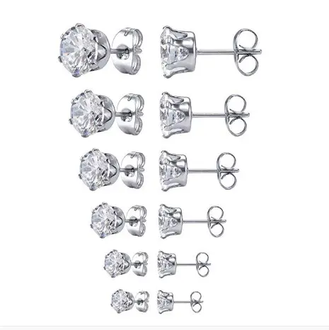 Classic Jewelry Stainless Steel Earring Set Hypoallergenic Cubic Zirconia 18K Gold Plated Stud Earrings