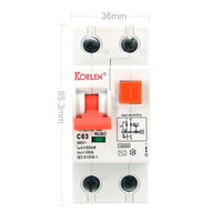 Disyuntor residual KORLEN AC 1P + N 10kA con protección contra sobrecarga 240V B/C/D Curva Din Rail Montaje RCBO
