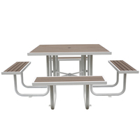Meubles d'extérieur, table de pique-nique en bois commercial, table de restaurant, table de salle à manger extérieure, ensemble de table et de chaises de parc avec trou pour parasol