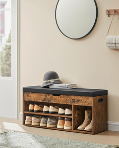 SENYU Rustic Wood <b>Shoe</b> <b>Storage</b> Bench <b>with</b> Cushioned <b>Seat</b> 2-Tier Shelving Entryway Organizer Furniture for Home Use - Product Image 2
