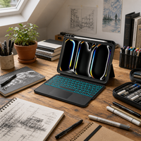 Nouvel étui clavier sans fil ultra-fin 7 RGB rétroéclairé avec pavé tactile et rotation à 360° pour iPad Pro 13" M4/M5, support pour stylet inclus