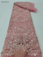 Tissu en dentelle africaine française brodé de fleurs, en maille élastique 100 % polyester, orné de perles et de paillettes colorées, pour robes de mariée et de soirée