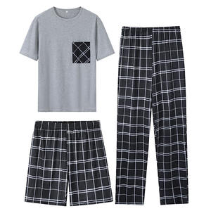 Ensemble de <span class=keywords><strong>pyjama</strong></span> pour <span class=keywords><strong>homme</strong></span> en trois pièces composé de pantalon court, couleur unie, vêtements de maison confortables, doux, légers et respirants - Product Image 3