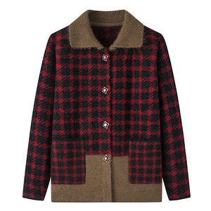 Offres Spéciales femmes plaid Jacquard chaud vêtements quotidiens manteau à manches longues vieille dame Cardigan <span class=keywords><strong>pull</strong></span> pour femmes <span class=keywords><strong>pull</strong></span> avec revers - Product Image 5