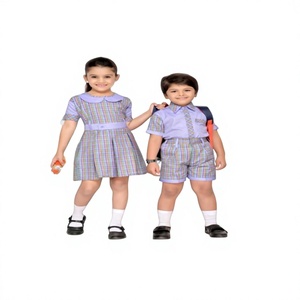 Cotton Oxford Children's Primary School Uniform Set for Boys and Girls Blue <b>Check</b> Shirt Dress Shorts White Socks Black Shoes - Product Image 5