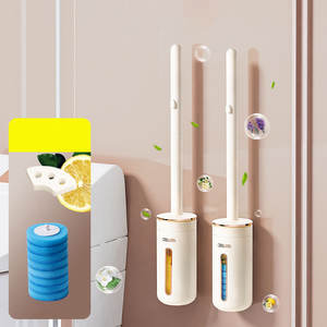 Juego de escobilla y soporte de inodoro desechable de mango largo, escobilla de baño montada en la pared con 8 recambios para Baño - Product Image 3