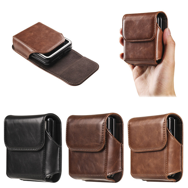 Universal Crazy Horse PU Western Leather Cell Phone Holster Clip Case for Samsung Galaxy Z Flip 4