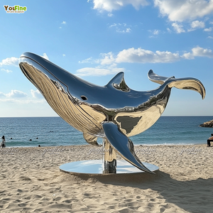 YouFine Escultura <span class=keywords><strong>de</strong></span> Ballena Grande <span class=keywords><strong>de</strong></span> Acero Inoxidable Pulido a Espejo, Diseño <span class=keywords><strong>de</strong></span> Ballena Sirena Saltando, Decoración Artística Pública para Jardín, Parque y Paisajismo Exterior - Product Image 4