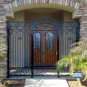 <span class=keywords><strong>Portail</strong></span> d'entrée principal en fer forgé sur mesure TL, <span class=keywords><strong>portail</strong></span> de jardin en fer forgé, portails de cour en métal noir pour entrées cintrées - Product Image 4