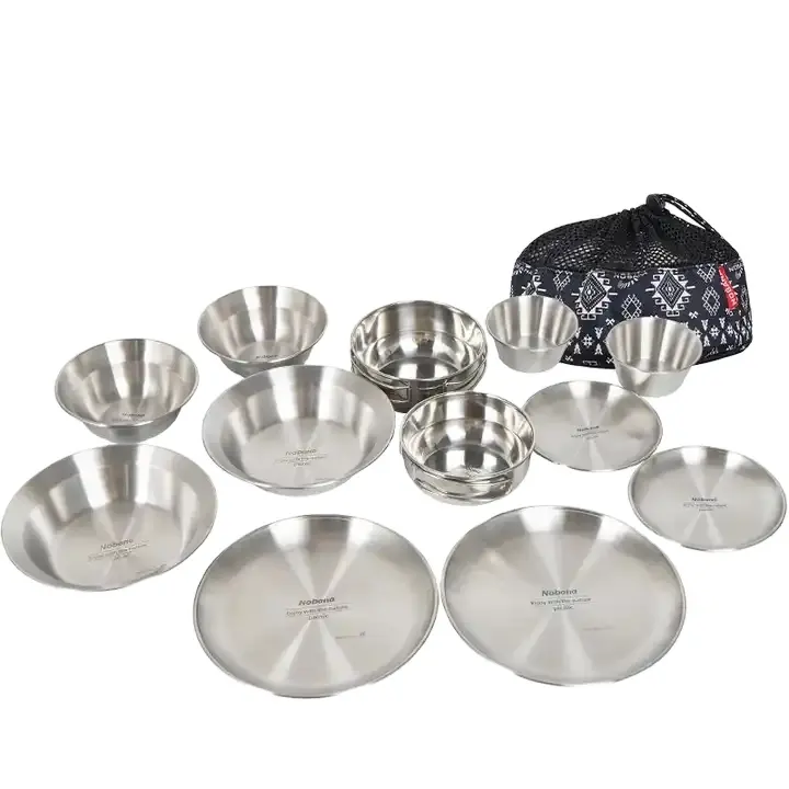 Your-city Stock Factory Price Camping 12pcs Multifunctional Ware Bowl Plate Kitchen Stainless Steel Dish Set