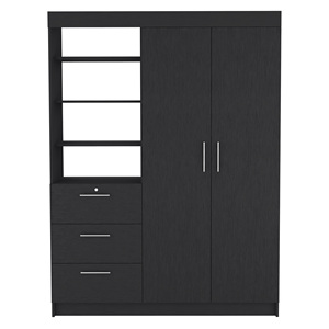 Ensemble de chambre à coucher 2 pièces Peyton : Armoire et table de chevet noires avec tiroirs et étagères pour le rangement - Product Image 6