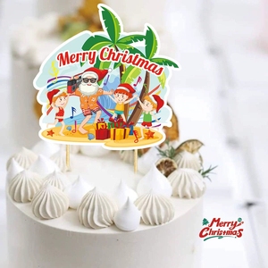 Ensemble de décorations de gâteaux de Noël avec Père Noël en vacances et palmiers pour des desserts d'été uniques et festifs - Product Image 1