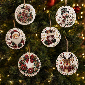 Decorazioni Natalizie da Appendere Pafu, Set di 6 Pezzi, Ornamenti per Albero di <span class=keywords><strong>Natale</strong></span>, Kit Fai-da-Te in Legno con Pittura Diamantata - Product Image 4