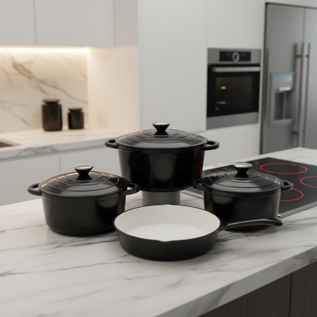 Direct Delivery Source Factory 4-piece Enamel Cast Iron Pot Set Kitchen Non-stick Minimalist Eco-friendly Oven Safe Dishwasher