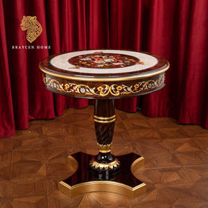 โต๊ะกาแฟทรงกลมขนาดใหญ่โต๊ะไม้มะฮอกกานีหรูหราคลาสสิกโต๊ะข้างสำหรับห้องนั่งเล่นวิลล่า - Product Image 1