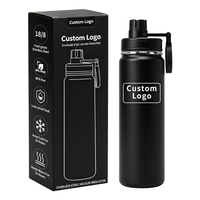 Bouteille d'eau en acier inoxydable à double paroi isolée sous vide de 24 oz avec logo personnalisé, sans BPA, pour boissons chaudes et froides, idéale pour l'extérieur