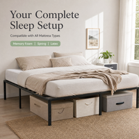 Cadre de lit plateforme en métal Queen Size avec espace de rangement sous le lit, design pliable à haute clarté entre les pieds, noir mat
