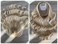 Topper juif en cheveux vierges européens de qualité supérieure, blond cendré avec mèches, ondulé, base en soie, à clipser, pour femmes souffrant de perte de cheveux