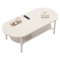 Table basse pour petits appartements, salon, table d'appoint de canapé, minimaliste, moderne, ovale, ultra-simple, en bois de couleur crème, avec rangement