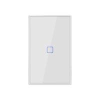 Interrupteur mural intelligent à double bouton, compatible Alexa et Google Home, 10A, IP27, 100-240V, design minimaliste, EWeLink, fabriqué aux États-Unis, durable, avec écran tactile.
