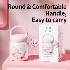 DILLER Bottiglia Termica Isolante da 200ml, Design Ciliegio e Panda, in Acciaio Inox SUS316, Mini Tumbler Termico con Manico - Product Image 6