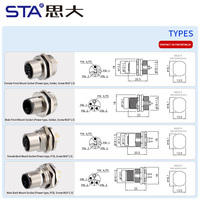 Conector Impermeable M12 L S T K, Macho y Hembra, Montaje en Panel Trasero, 2, 3, 4, 5 Pines, Soldadura PCB, Conector de Alimentación Metálico