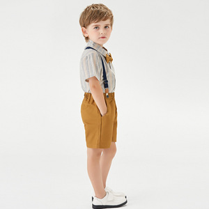时尚幼儿男婴连衣裙绅士短袖衬衫+背带短裤套装新生儿衣服两件套 - Product Image 2