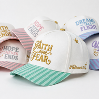 Casquette de baseball rétro ajustable en coton avec logo brodé 3D personnalisé, visière rayée et 5 panneaux, couleur assortie, style Faith