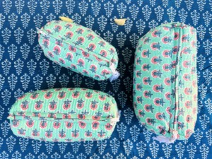 Eco-Friendly Vintage Cotton for <b>Bags</b> for Women Zipper Quilted Design Set 3 Pcs Handmade Block Printed Cosmetic Organizer - Product Image 2