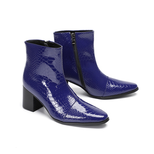 Stivali alla Moda in Vera Pelle <span class=keywords><strong>Blu</strong></span> con Punta Affusolata e Tacco Alto per <span class=keywords><strong>Uomo</strong></span>, Taglie Grandi, per Club Notturni, Feste, Danza Jazz, Stivaletti - Product Image 2