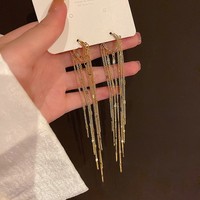 Pendientes Largos de Cadena de Serpiente de Metal Punk Coreanos de Moda, Pendientes de Flecos de Cadena Plana Chapados en Oro y Plata