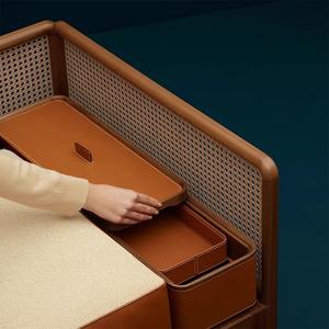 Divano ad angolo di lusso italiano sezionale in vera pelle sintetica semplice arancione finitura in legno solido Set di mobili da ufficio per vivere - Product Image 5