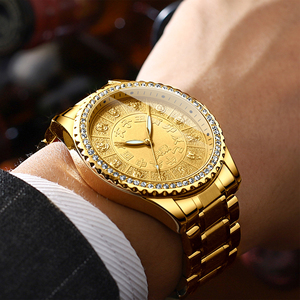 <span class=keywords><strong>Montre</strong></span> pour <span class=keywords><strong>homme</strong></span> FNGEEN, cadran serti de diamants plaqué or, 12 signes du zodiaque, bracelet en acier inoxydable, étanche, design Dragon Phoenix - Product Image 2