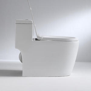 WC moderne monobloc en céramique à réservoir bas, sans bride, sur pied, à évacuation verticale, double chasse, pour hôtels - Product Image 3
