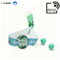 Pulsera de Sublimación RFID de Poliéster con Código Láser Diferente en Tela y Etiqueta Redonda de PVC Rígido para Eventos y Promociones