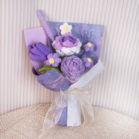 Buket Kecil Rajutan Bunga Mawar Lavender dari Benang Katun, Buatan Tangan, Bunga Anyaman, Hadiah Ulang Tahun, Dekorasi Rumah, Tahan Lama