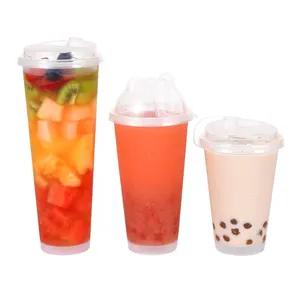 Custom Printed 8/16/32 oz Clear Disposable plastic boba bubble tea pp injection cup With Lid