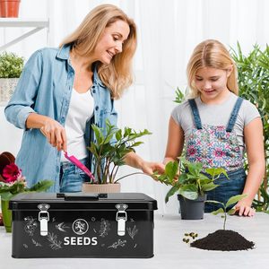 <strong>Seed</strong> Storage Box Organizer with 4 Compartments Safety Locks Bamboo <strong>Plant</strong> Labels 30 <strong>Seed</strong> Envelopes Black - Product Image 5