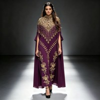 Dubai Abaya mit Strass-Perlen-Stickerei, Hochgeschlossenes Kleid mit Cape-Ärmeln, Locker Sitzendes Maxikleid im Kuwaitischen Stil, Arabische Robe für Damen