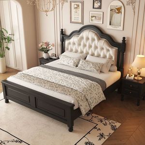 Cama Tapizada de Madera Maciza Estilo Rústico Americano, 1.8M, Doble, con Espacio de Almacenamiento, para Bodas y Uso Doméstico - Product Image 3
