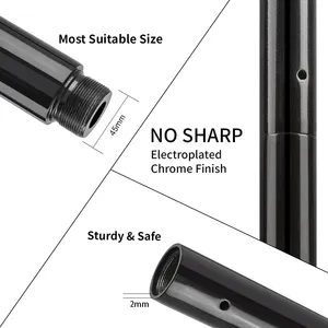 ポータブル調節可能なブラックダンスポールキットエクステンション45mmスチールストリッパーダンスポールスピニング静的運動