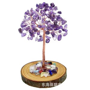 <b>Crystal</b> <b>Tree</b> Ornament With Amethyst Stones Wood Base Home Decoration Gift - Product Image 1