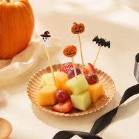 Halloween bamboe fruitprikkers pompoen spook vleermuis design gemengde kleuren feesttaartdecoratie groothandel