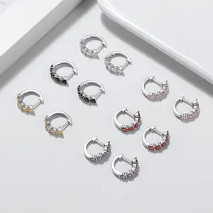 时尚珠宝时尚女孩女士925纯银花式耳环小铺路钻石立方氧化锆Huggie环耳环