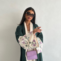 Abayas ouvertes vert foncé brodées à manches longues, motifs floraux, vêtements décontractés d'été pour femmes musulmanes, style Dubaï 2024