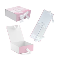 Boîte cadeau florale rose et blanche avec logo personnalisé et nœud en ruban de satin pour fleurs et cadeaux, vente en gros