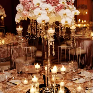 MH-1435 candelabros de cristal con tapa de tazón de flores, mesa de cristales centros de mesa de boda