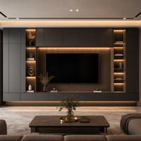 Console TV en contreplaqué noir sans formaldéhyde, salon, affichage LED, écologique, luxe, contemporain, moderne, hôtel Singapour